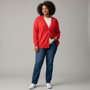 Banana‎ Republic Red V Neck Button Front Cardigan Sweater Women's XL